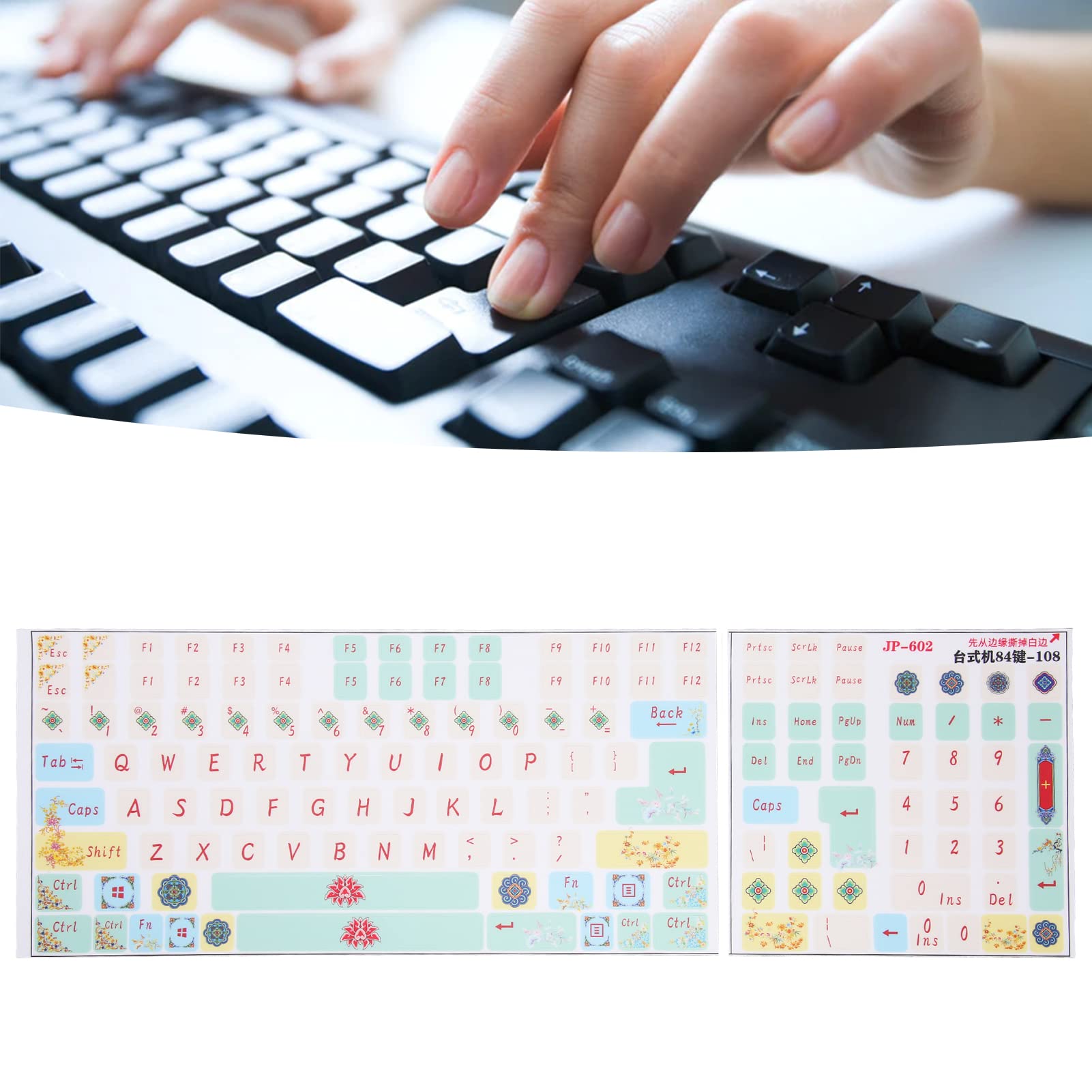 Autocollants De Clavier Anglais - Lot De 2 - Lettres Colorées Givrées, Motifs Cartoon - Pour Remplacer Les Touches Usées
