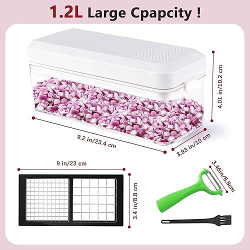 Miniatura 5 de Picador de verduras, picador de cebolla, rebanador de mandolina, picador de alimentos con recipiente, cortador de verduras para ensalada, papa,