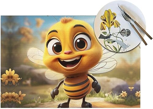 Miniatura 5 de 6 PCS PVC Placemats Set Place Mats Bee Non-Slip Weave Place Mats 12" x 18" Farmhouse Table Mat Set for Family Dinners Wedding Parties