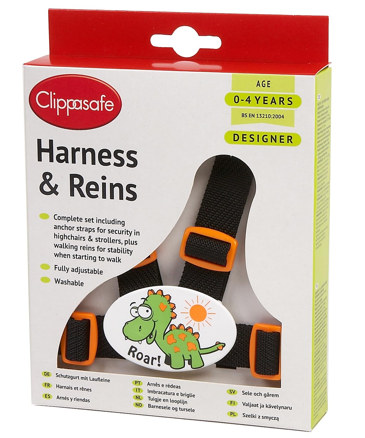 Clippasafe Designer "Dinosaur" Harness & Reins-Black/Orange