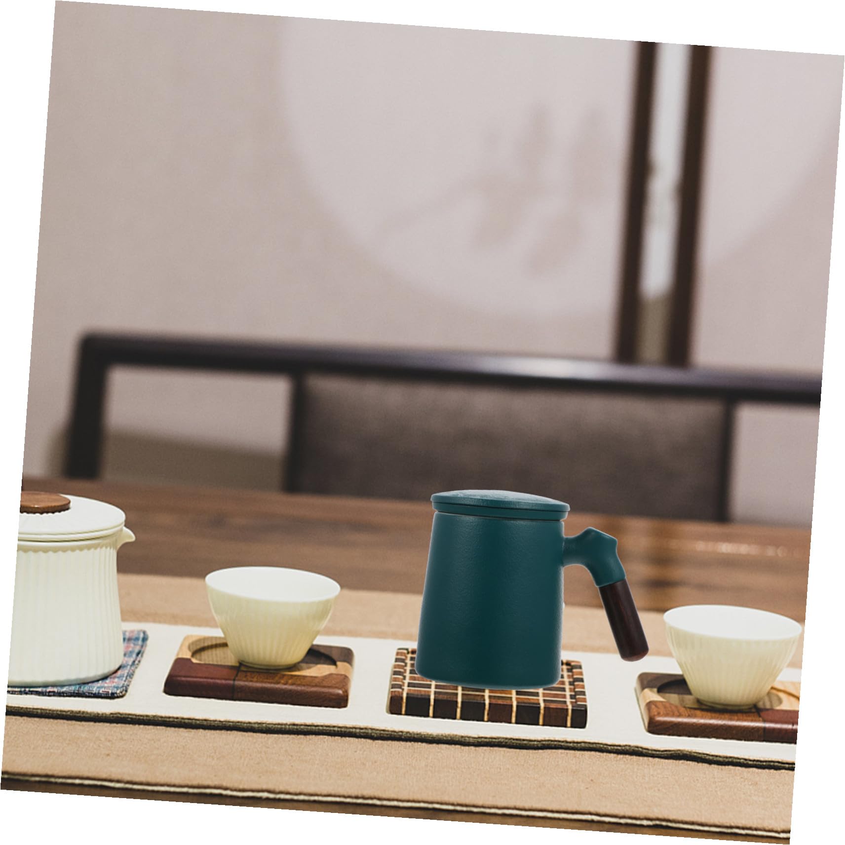 jojofuny Taza de Cerámica para Té con Infusor y Tapa Asa de Madera Capacidad Media Diseño Ligero y Base Antideslizante para Infusiones Caseras y Sueltas