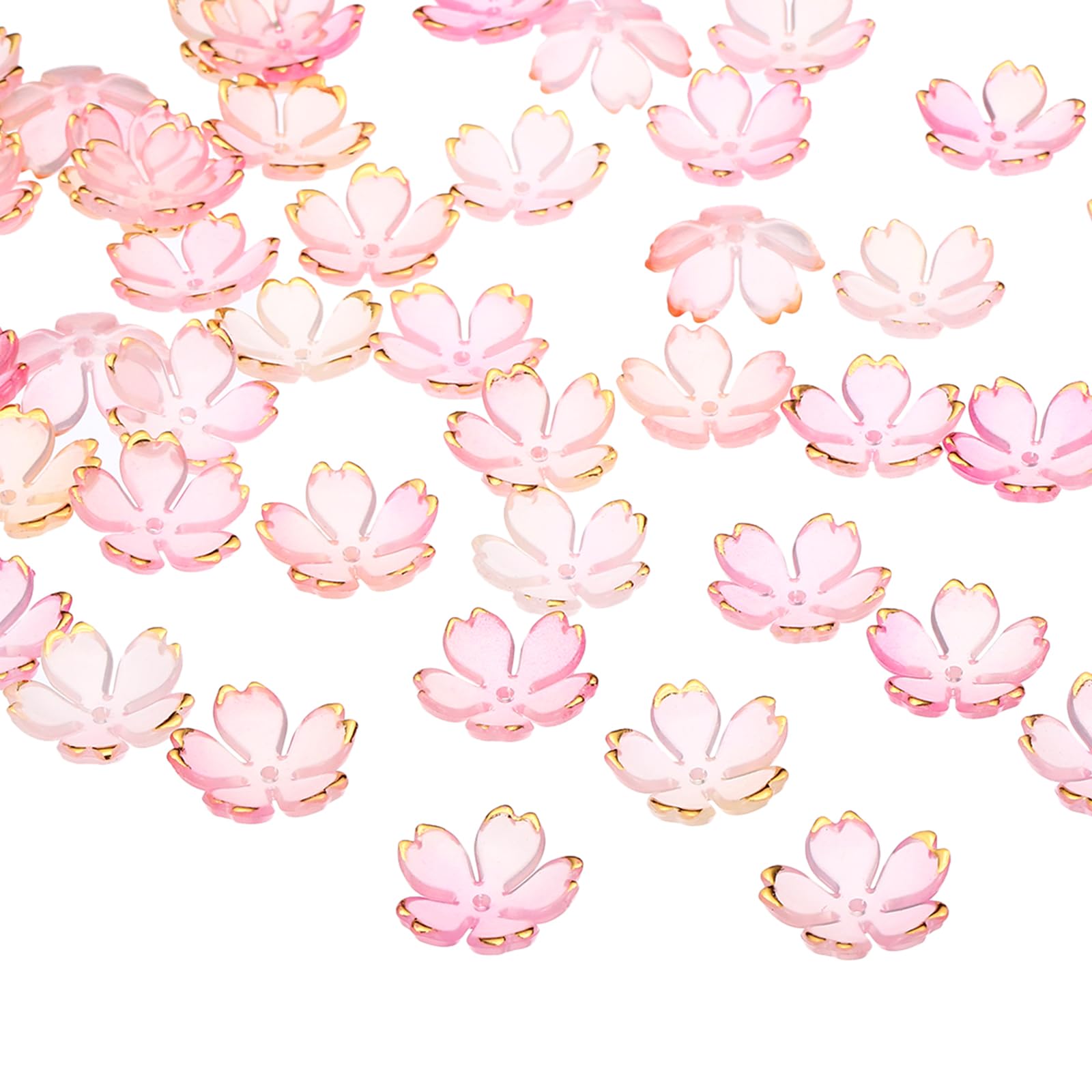 PATIKIL Acrylic Flower Beads, 100 Pcs 18mm Gold-Plated Gradient Cherry Blossom Floral Spacer Beads for Bracelets Earrings