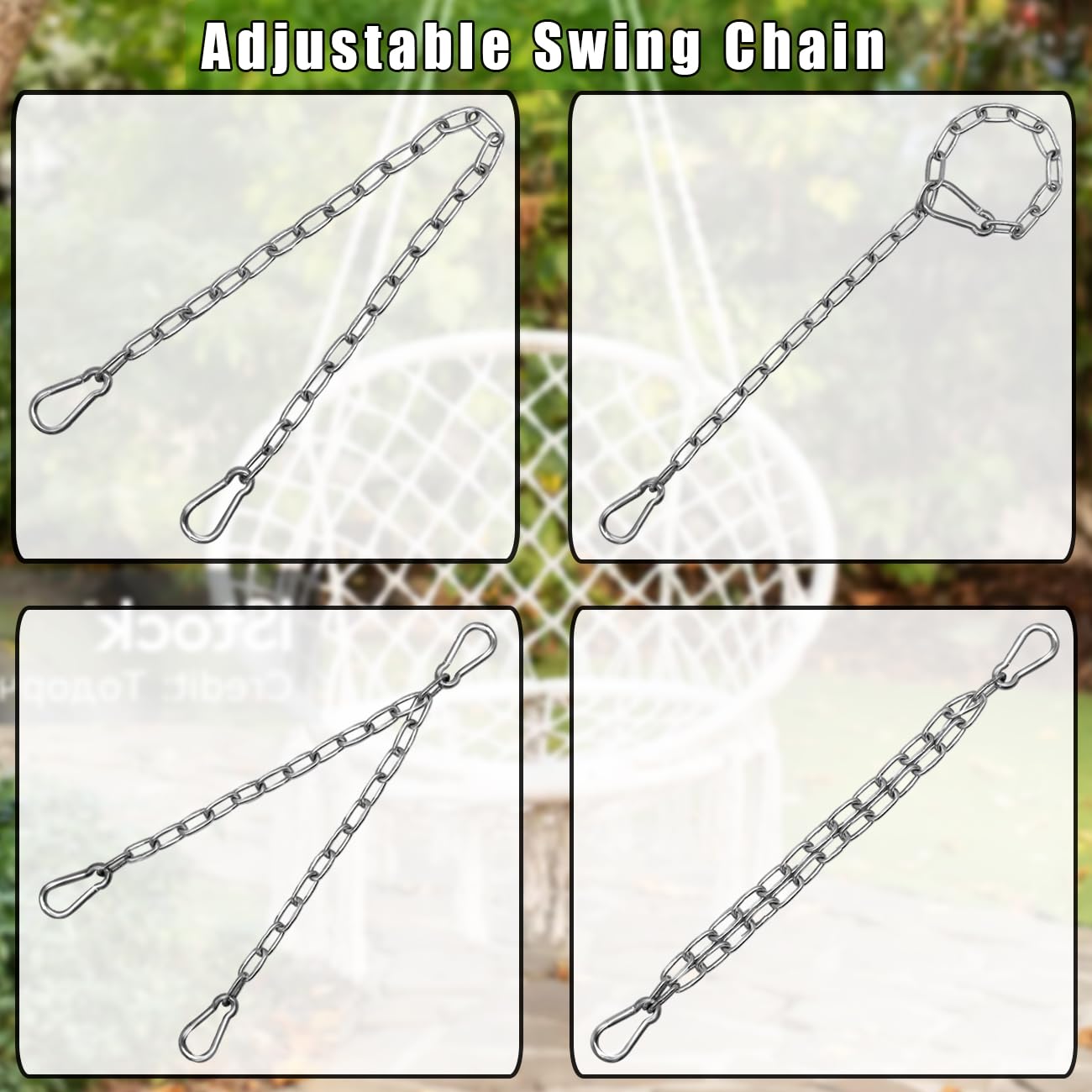 Hängeschaukelkette mit 4 Karabinern, 111,8 cm, 299,4 kg Kapazität, robustes Hängematten-Hardware-Kit für Boxsäcke, Schaukelstühle, Indoor- und Outdoor-Fitness-Studio (Silber, 111,8 cm, 2 Stück)