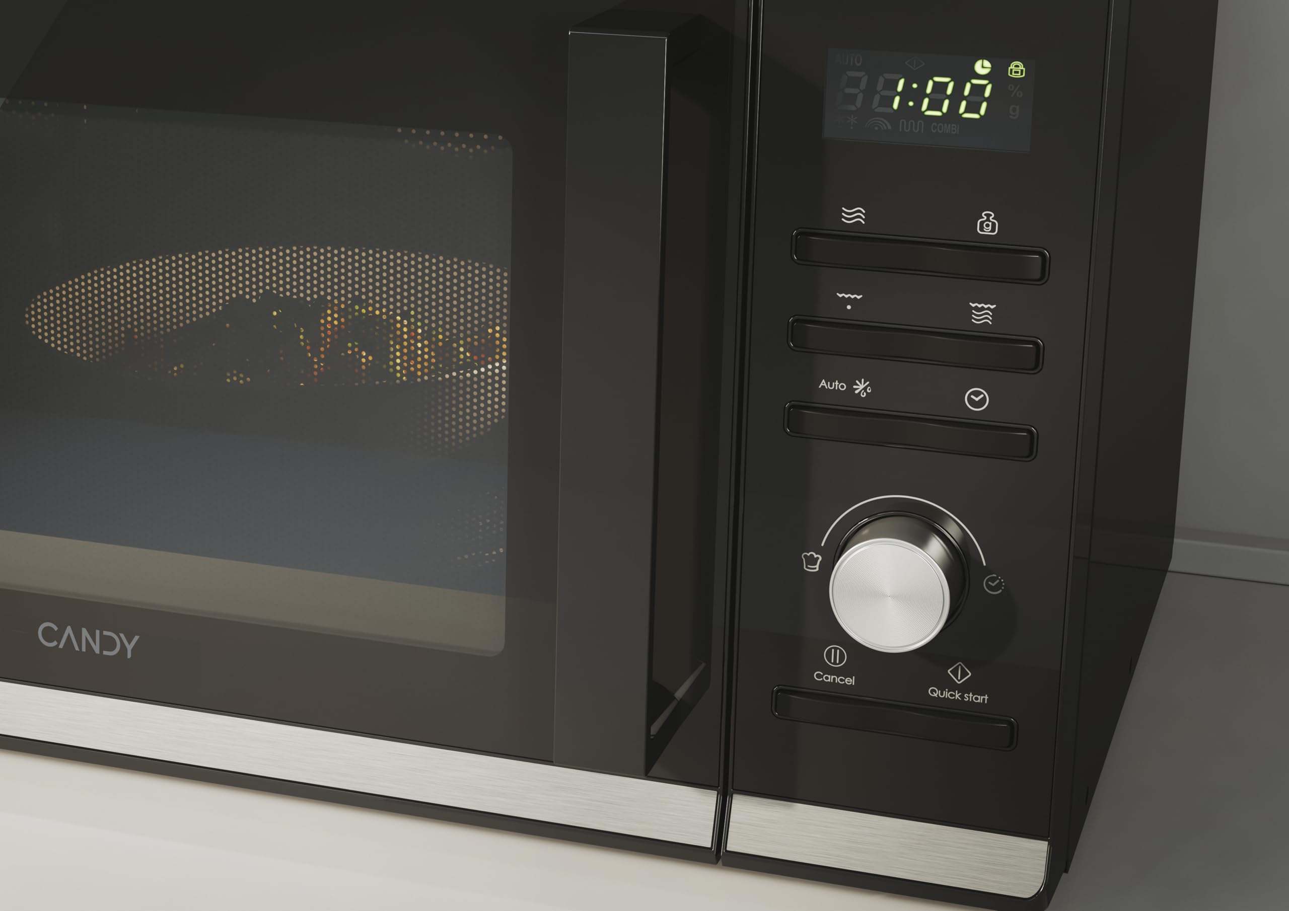 Candy Moderna Forno a Microonde con Grill, 23 Litri, 900W, 40 Programmi, 6 Livelli di Potenza, Funzioni Defrost e Autoclean, App hOn, Libera Installazione, 48,3 x 40,6 x 28,1 cm, Nero - CMGA23TNDB