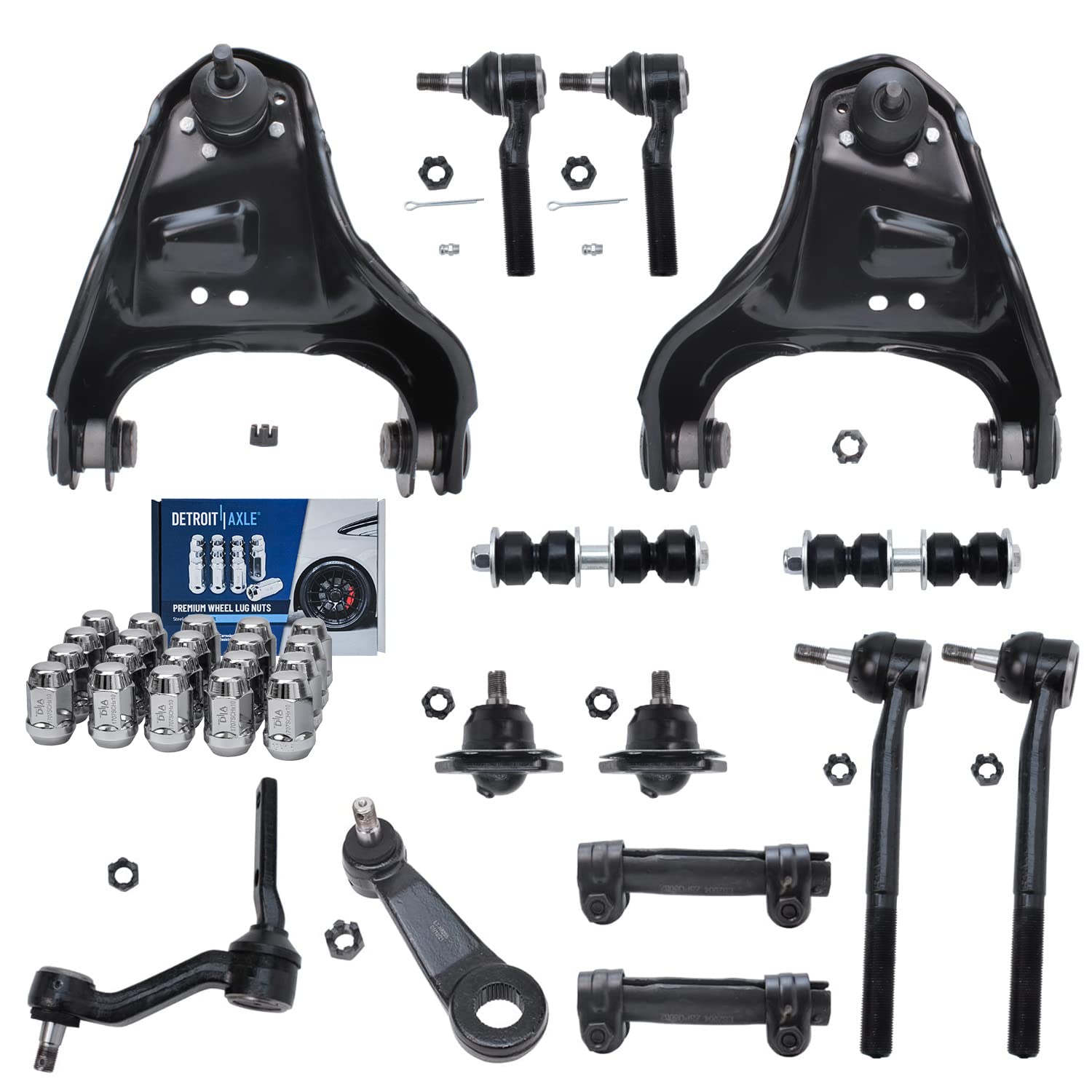 Detroit Axle - 4WD Front Upper Control Arms Ball Joints Tie Rods + 20pc Lug