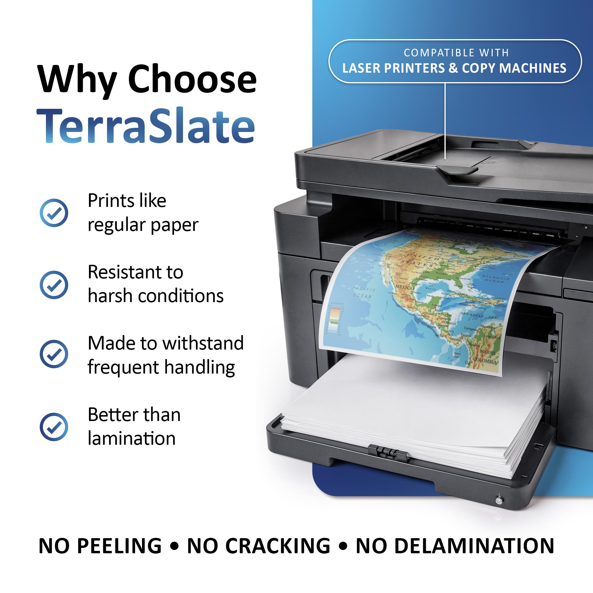Terraslate papier 4 mil étanche imprimante laser/copie papier 21,6 x 35,6 cm Feuilles 50 Bright White