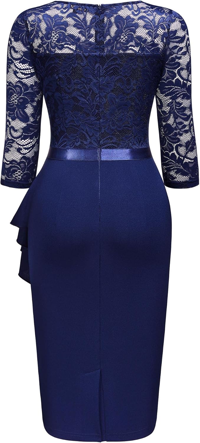 Miusol Women's Retro V Neck Floral Lace Ruffle Style Cocktail Party Dress - Image 6