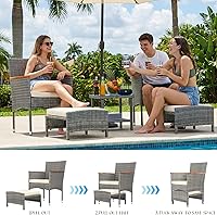 Vista 6 de Juego de 5 muebles de patio al aire libre con mesa y otomana para exteriores, juego de patio de mimbre bistró