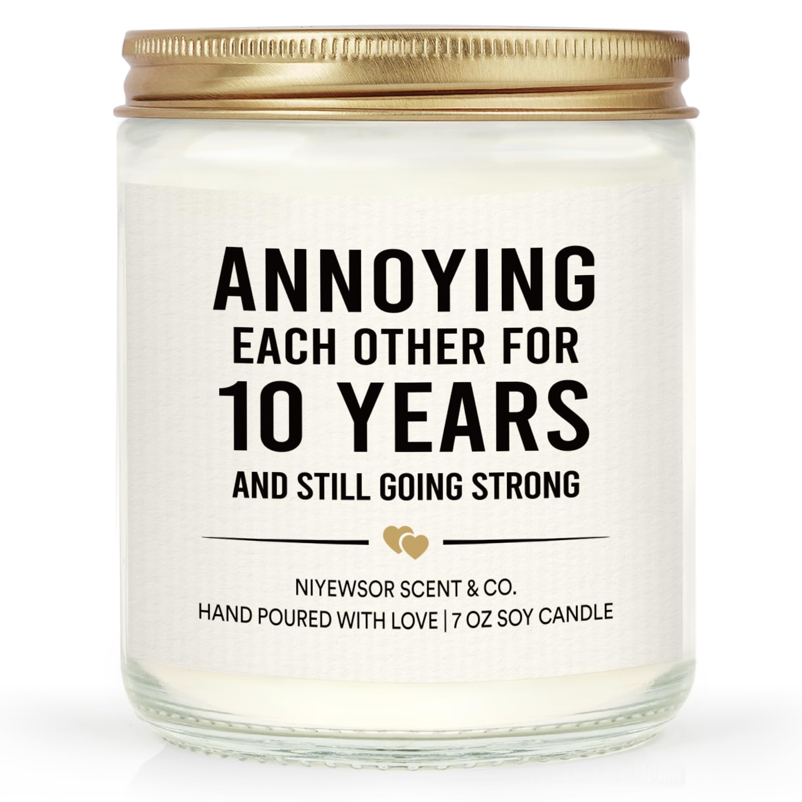 Niyewsor 10th Wedding Anniversary Couple Gifts, 10th Anniversary Candle Gifts for Couples, Husband, Wife, Him, Her, Friends, Aluminum Wedding Keepsake, Handmade, 7oz