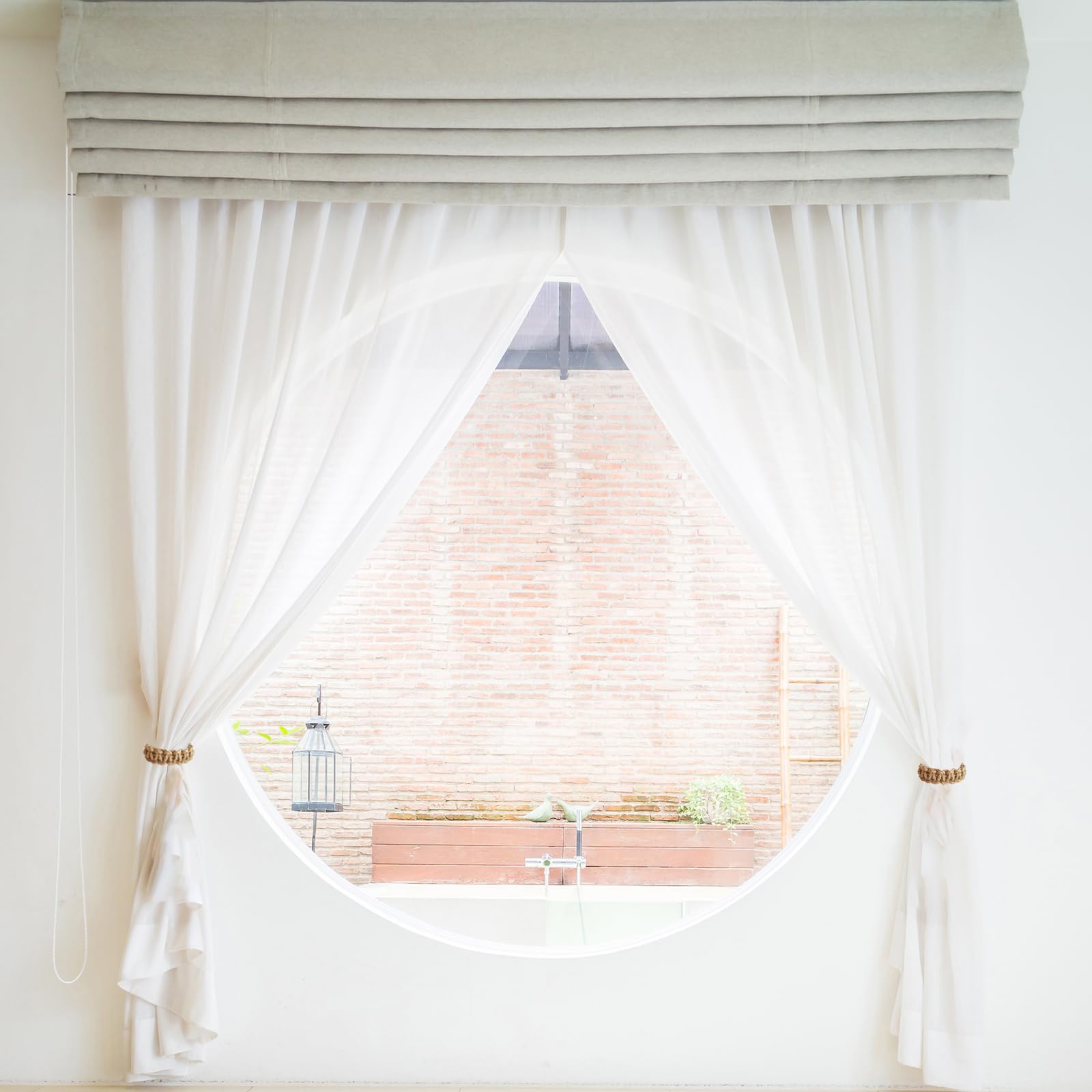 4 Pcs Curtain Tiebacks Rustic Curtain Holdbacks,Curtain Tieback Holdbacks for Drapes,Farmhouse Tie Backs for Light Sheer Curtains (Khaki)