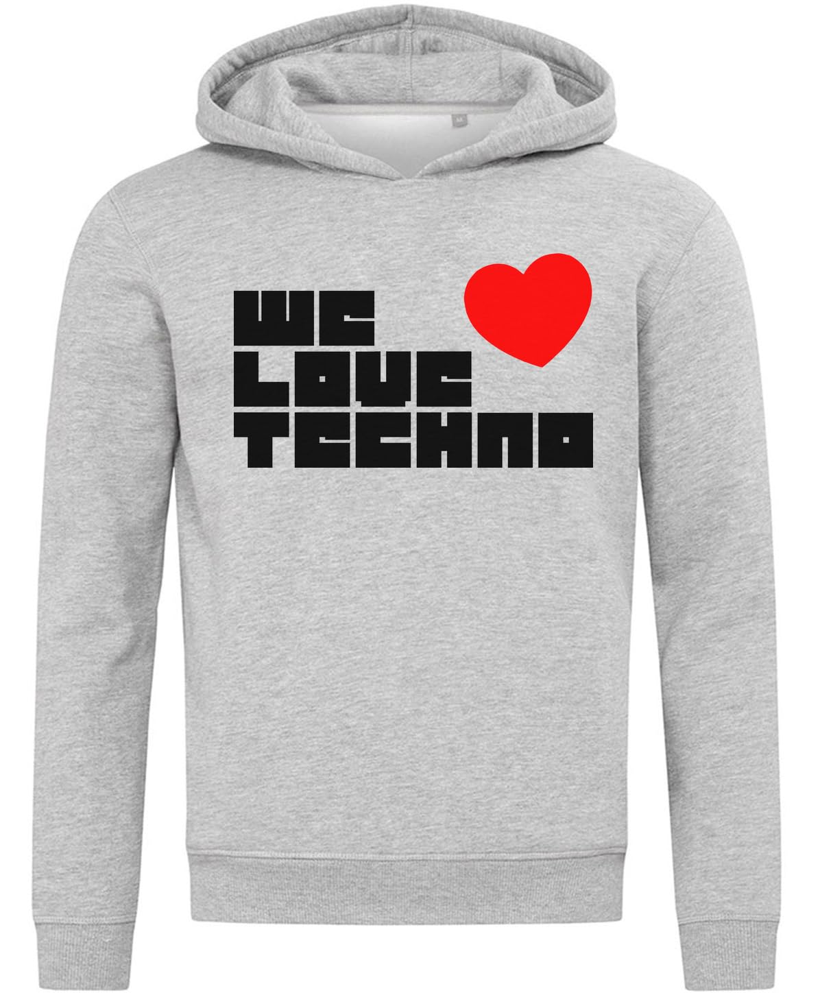 We Love Techno Felpa con cappuccio in misto cotone grigio con cuore rosso