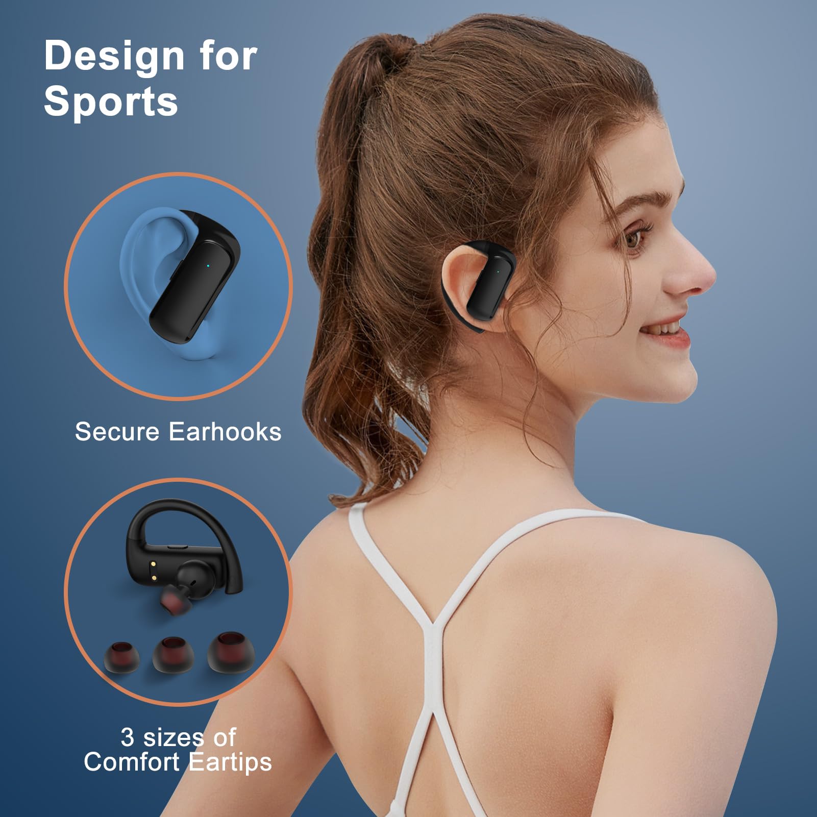 Wireless Earbuds With Earhooks 80Hrs Playback - IPX7 Waterproof Sport Earphones