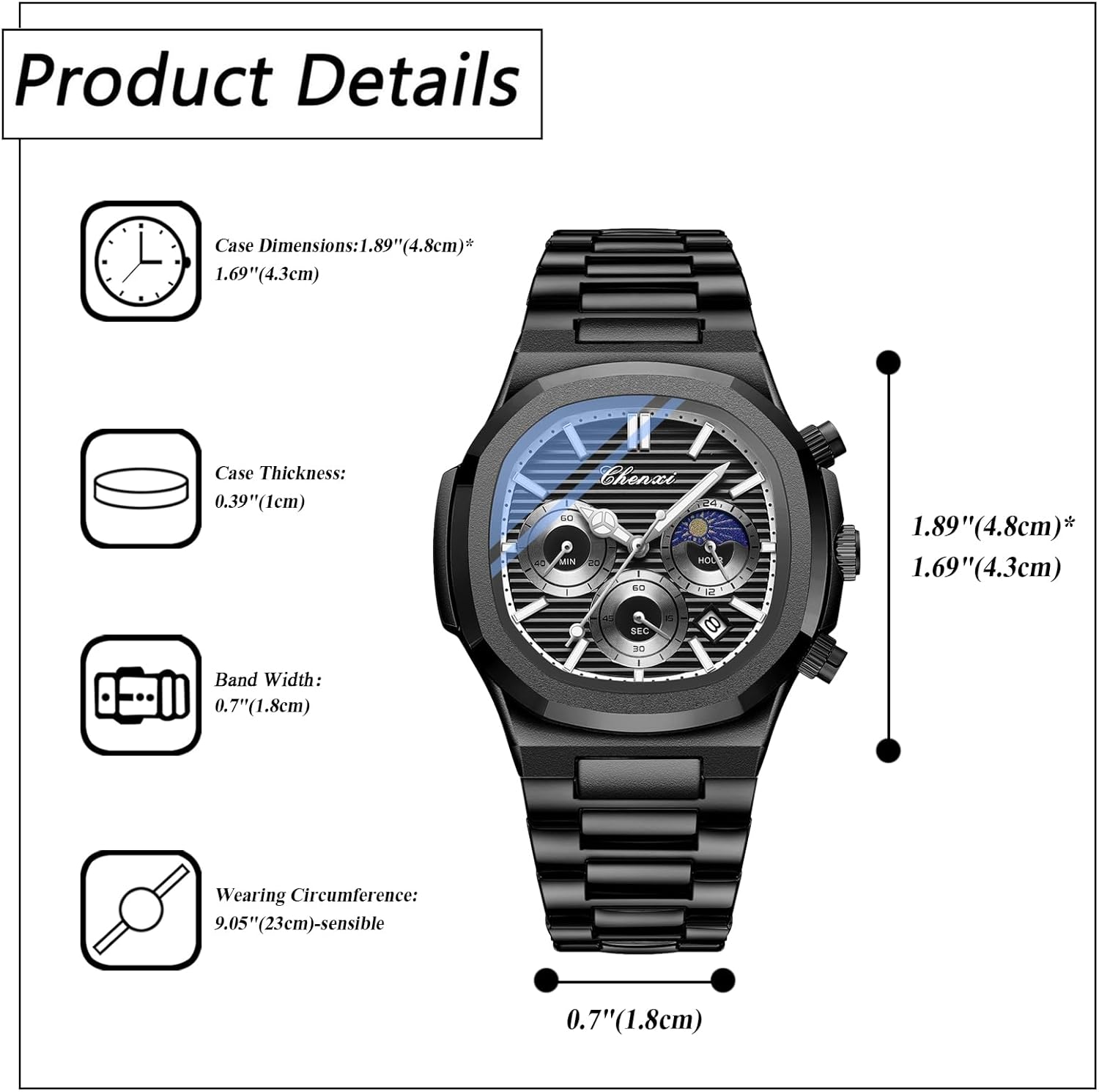 Avaner Men's Stainless Steel Watches: Multifunctional Quartz Wrist Watch with Luminous Hands and Three-Eye Dials