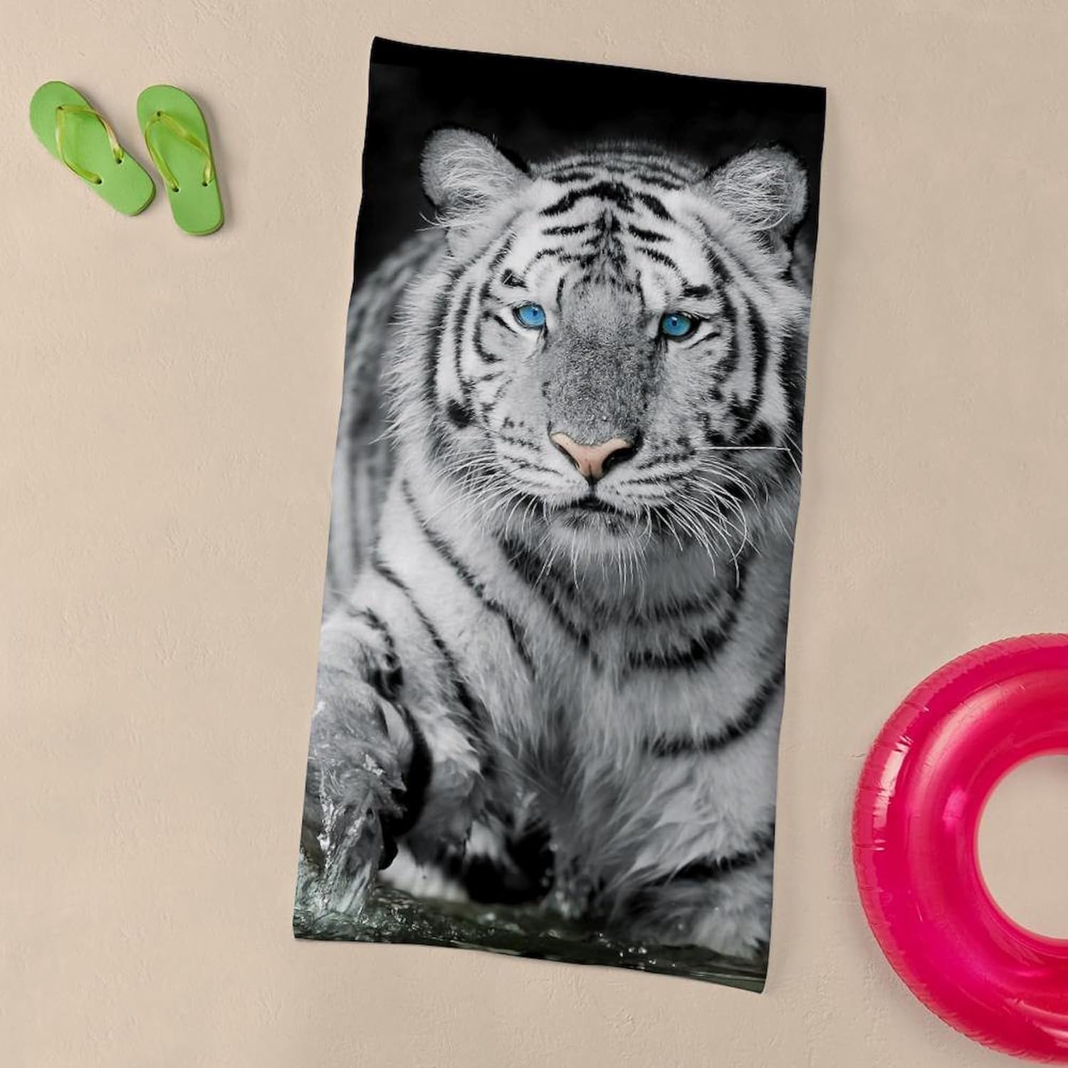 CafePress White Tiger 30"x60" Absorbent Cotton Back, Soft Beach, Pool Towel