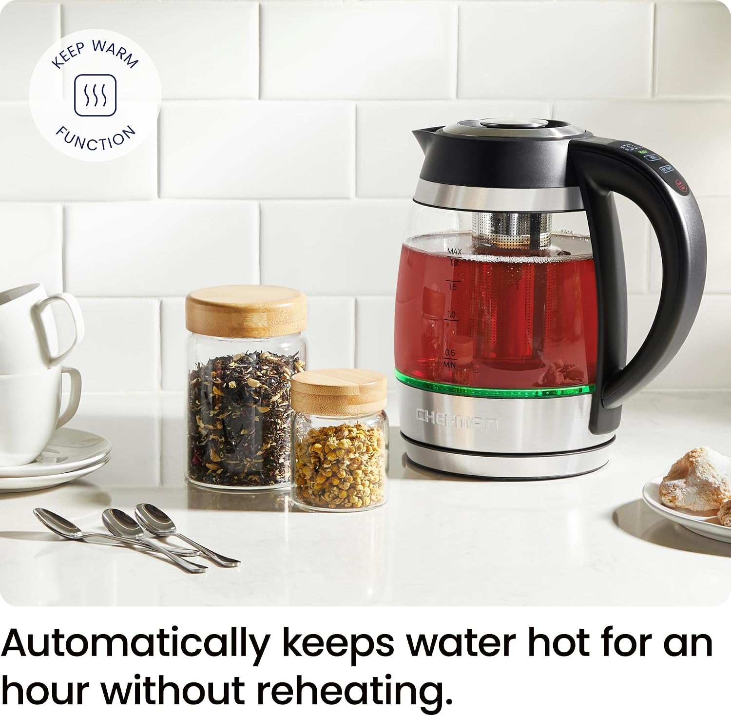 1.8L Glass Electric Kettle 1500W, Temperature Control 1.8 litres (RJ11-18… thumbnail 4