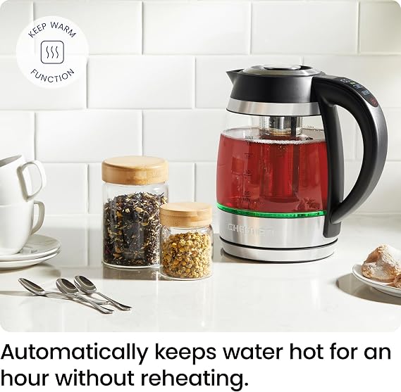 Chefman 1.8L Glass Electric Kettle 1500W, Temperature Control, Fast Boil