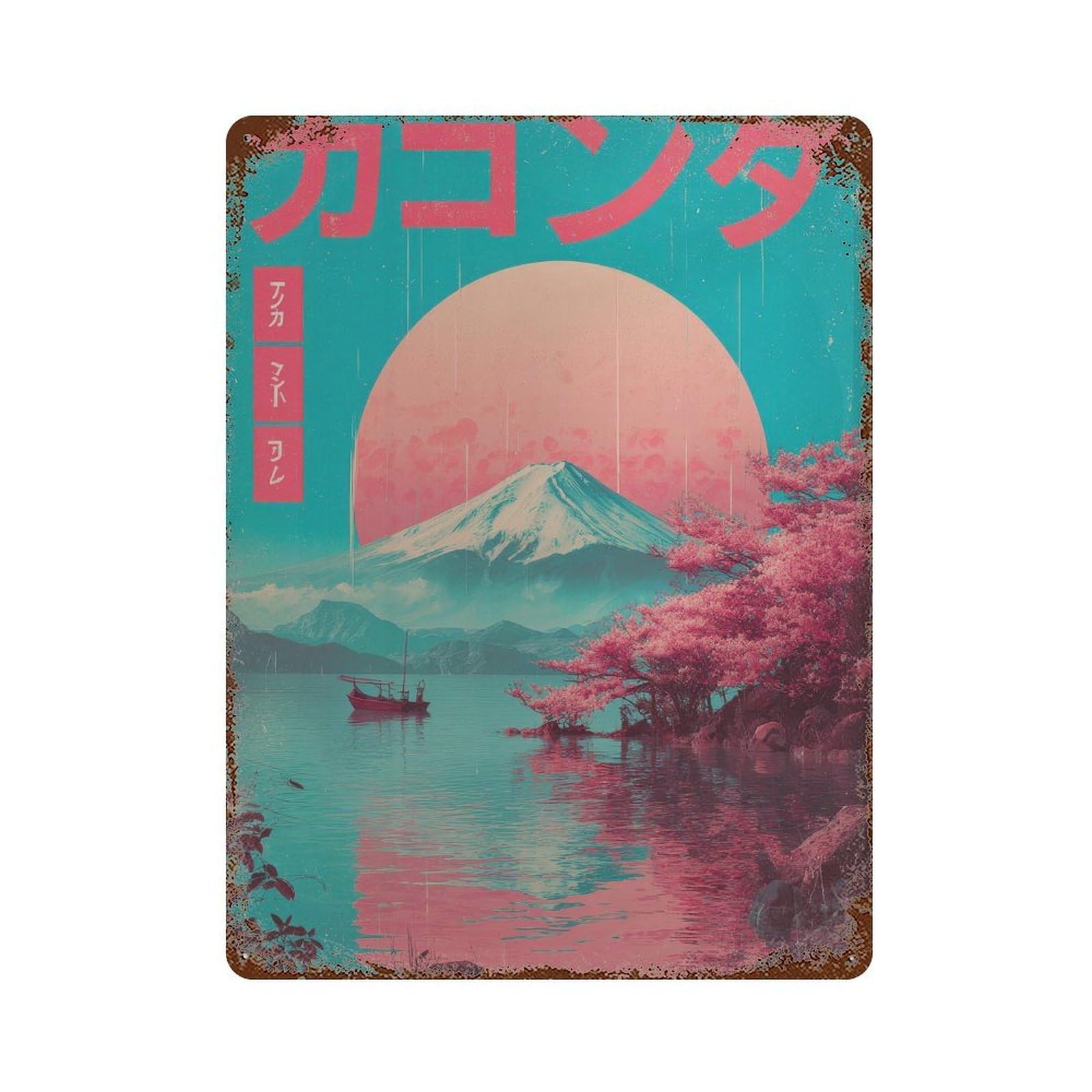 xiaoxiaoshen Mount Fuji Japanese Retro Vaporwave Wall Decor Art Metal Tin Poster Modern Home Decor Art Home Bar Shop Decorations Vintage Sign 40x30cm