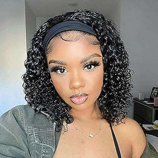 Headband Wig Curly Headband Wigs for Black Women,Synthetic Hair Deep Wave Headband Wig Aisaide Glueless Short Curly Headband Wig Natural Black Headband Wig 14Inch 1B