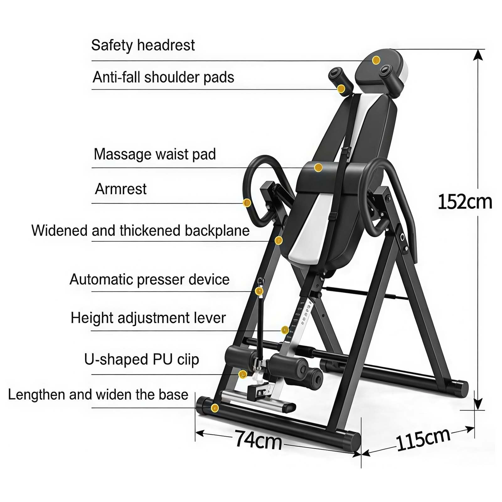 Tavolo a inversione resistente con poggiatesta e cintura protettiva regolabile, macchina per barella posteriore per fitness a inversione e stretching in palestra