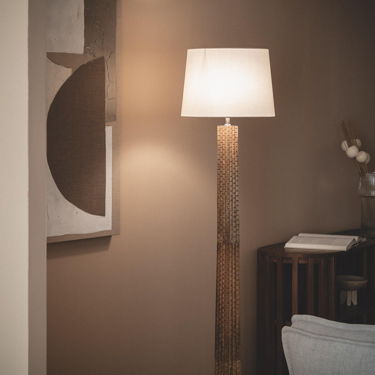 Lámpara de Pie Madera Kyathi Blanco | CasquilloE27