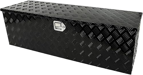 Caja de herramientas de camión chapada en aluminio resistente, organizador de almacenamiento impermeable con asa lateral, cerradura y llaves, caja