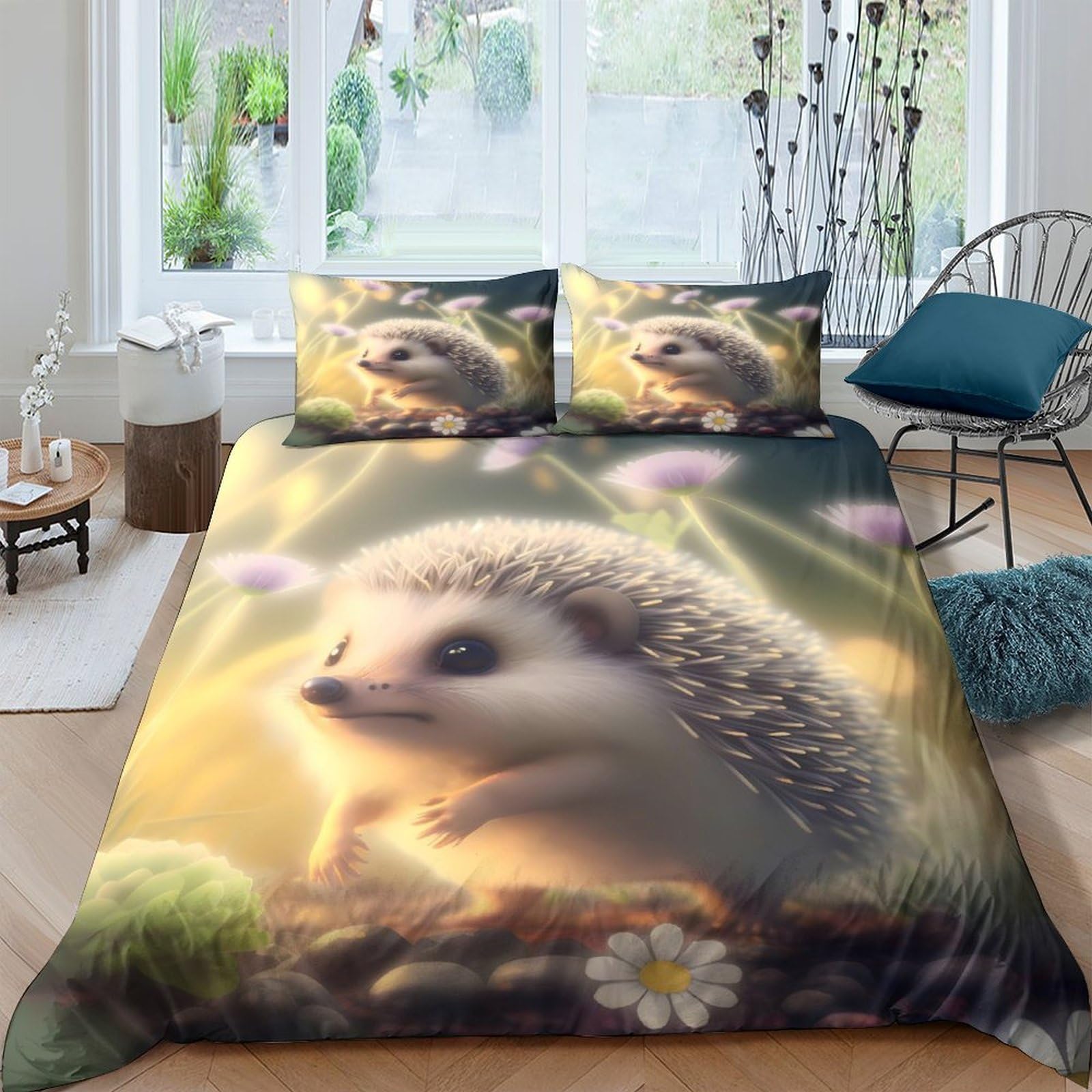 Ctjqhvkz Style-5 3D Printed Hedgehog Meadow Fitted Sheet Microfiber Soft Animal Bed Cover Anti-Slip For Bedroom Guest Room Easy Care Single（135X200cm）