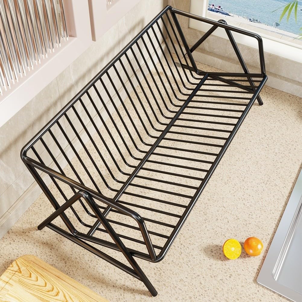 Escurridor de Platos Grande Capacidad para estante Secaplatos Metal Negro Cocina Organizador Vajilla 38x23x18cm(White)