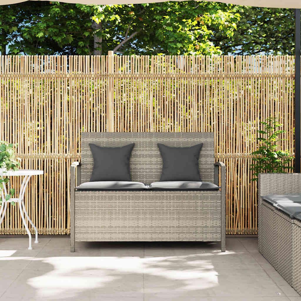 SYDE Banco de Jardín con Almacenaje, Ratán Sintético, Gris Claro | Asiento Exterior con Cojín Desenfundable, Bolsa Impermeable, Resorte de Gas, Lavable