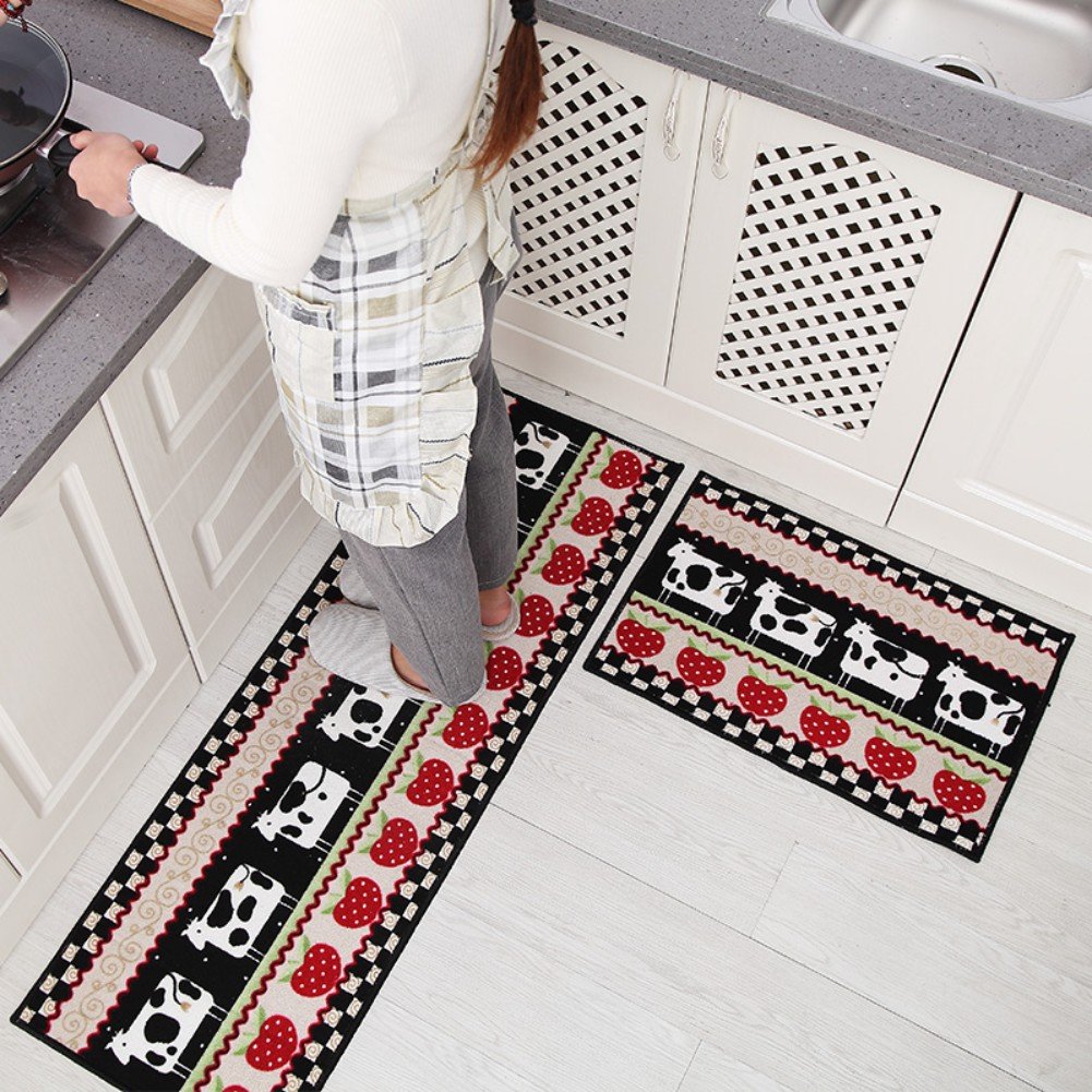 Kitchen Rugs Rubber Backing Decorative Non-Slip Doormat Runner Area Entrance Mats Sets 2 Pieces