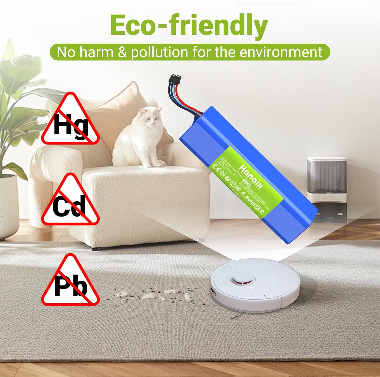 6800mAh 14.4V Vacuum Cleaner Battery for Dreame D9,D9 Pro, D9 Max,D10,D10 Plus, L10 Pro, L10 Plus,L10S Ultra, D10s, L10s RLS5-BL0, F9, Z10 Pro, RLS5-BL0, RVS5-WH0, RL55L-BL0, RLS5-WH0