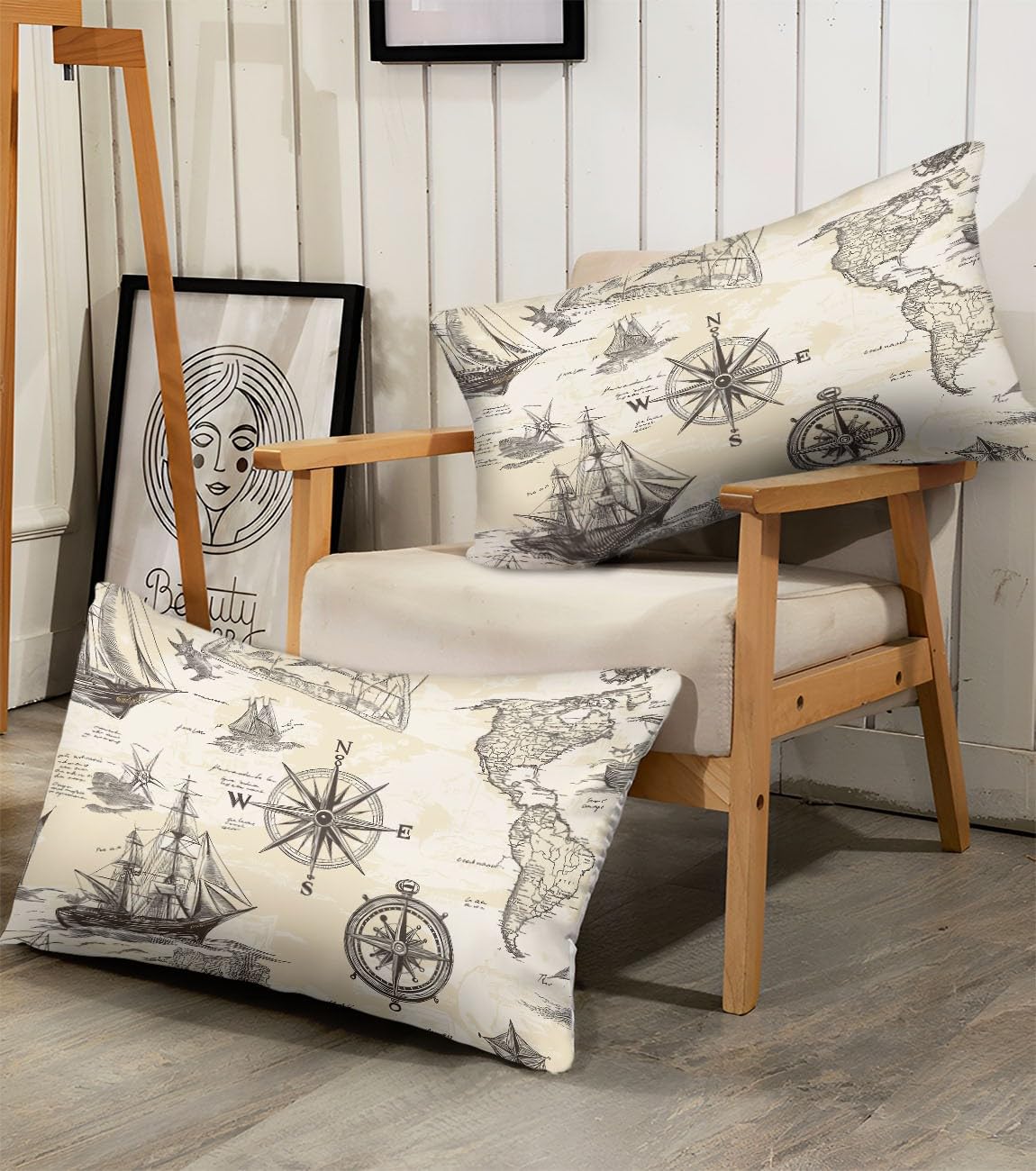 Funda Nórdica Brújula Y Velero Juego De Cama Suave Transpirable Microfibra 1 Funda Nórdica + 2 Fundas De Almohada 50X75cm Beige Cama 90