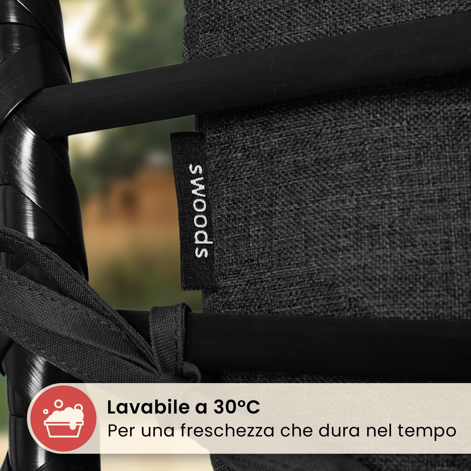 Swoods XXL poltrona sospesa - poltrona sospesa da giardino - Per uso interno ed esterno - con cuscino - resistente alle intemperie - portata fino a 150 kg (Nero)