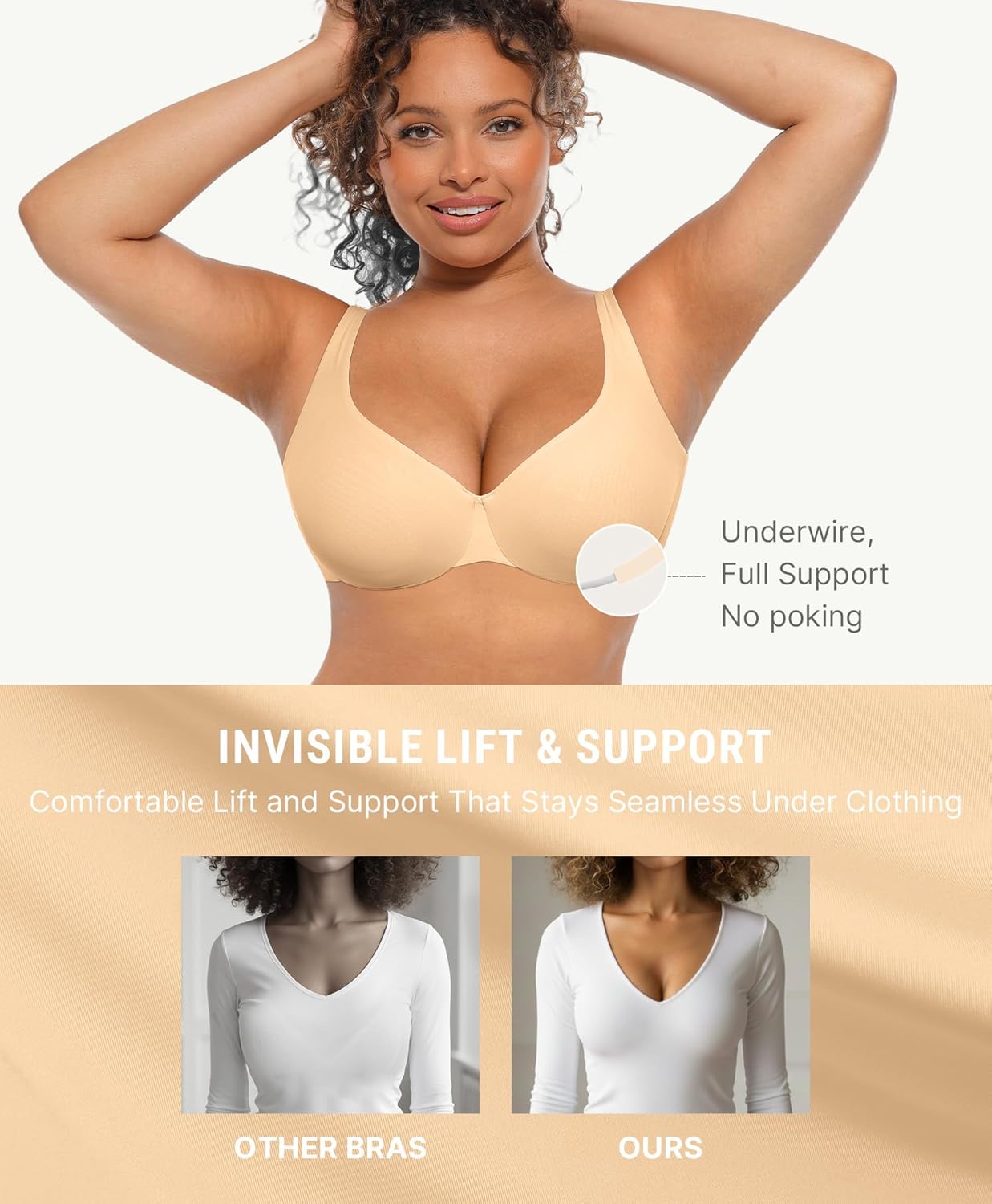 FeelinGirl Bras for Women Unlined No Padding Comfort Underwire Plus Size Full Coverage Seamless Plunge Everyday Bras