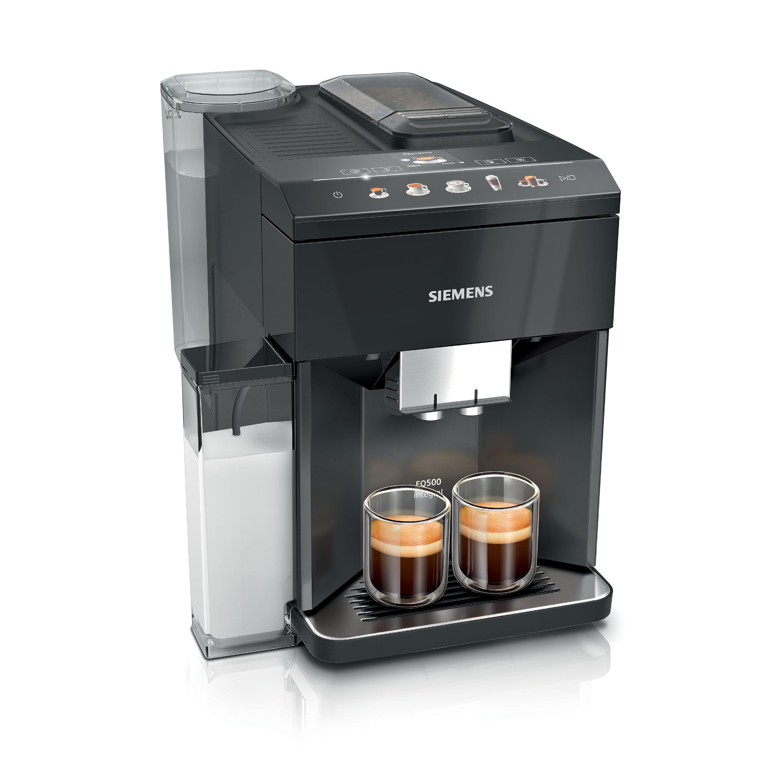 SIEMENS Integral TQ515D09 Machine à café automatique EQ500, nombreuses spécialités de café, mousseur à lait, réservoir à lait intégré, fonction double tasse, automatique Nettoyage à la vapeur, 1500 W