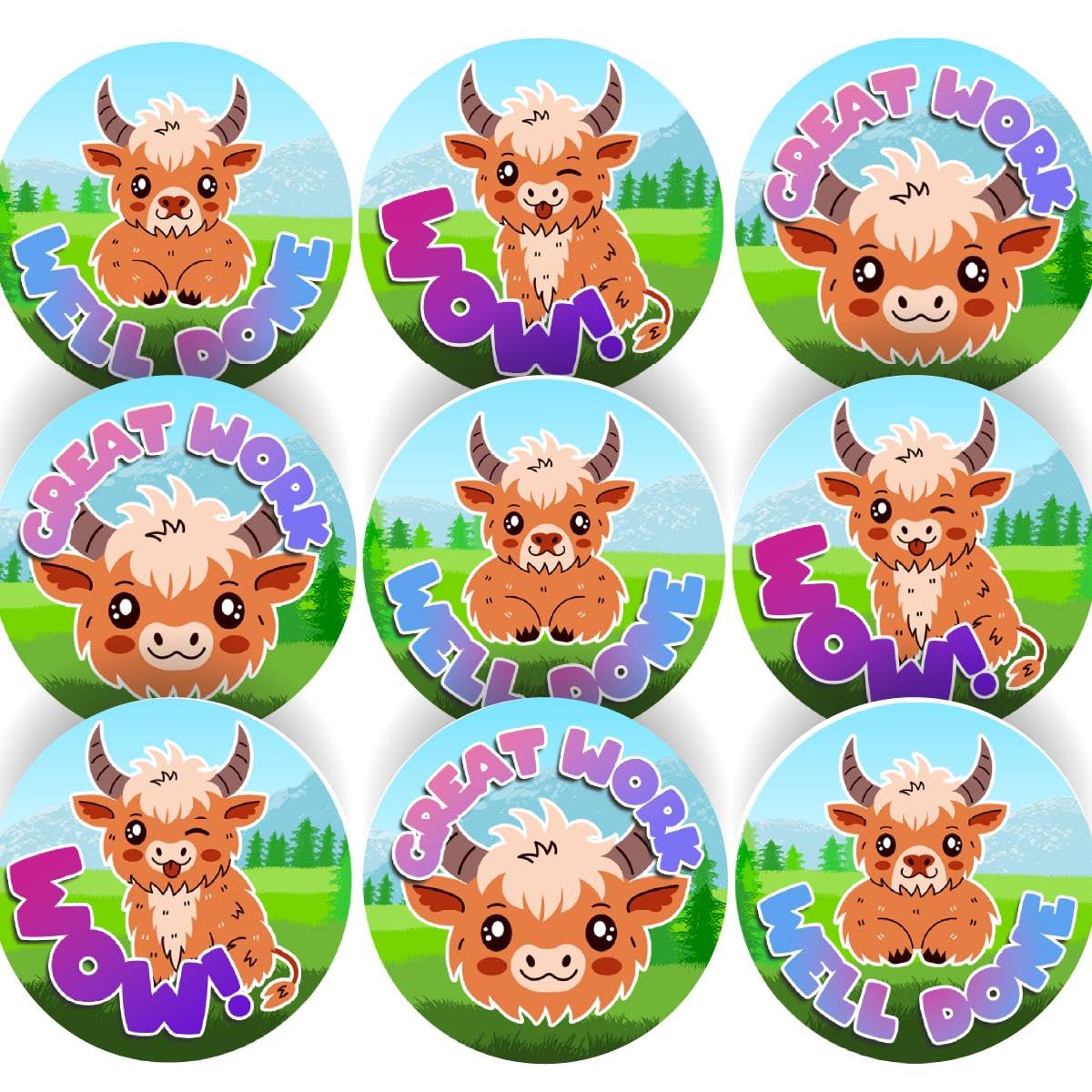 Sticker Stocker Ss45430 144 Highland Cow Praise Words 30 Mm Reward Stickers For Parents, Schools And Teachers
