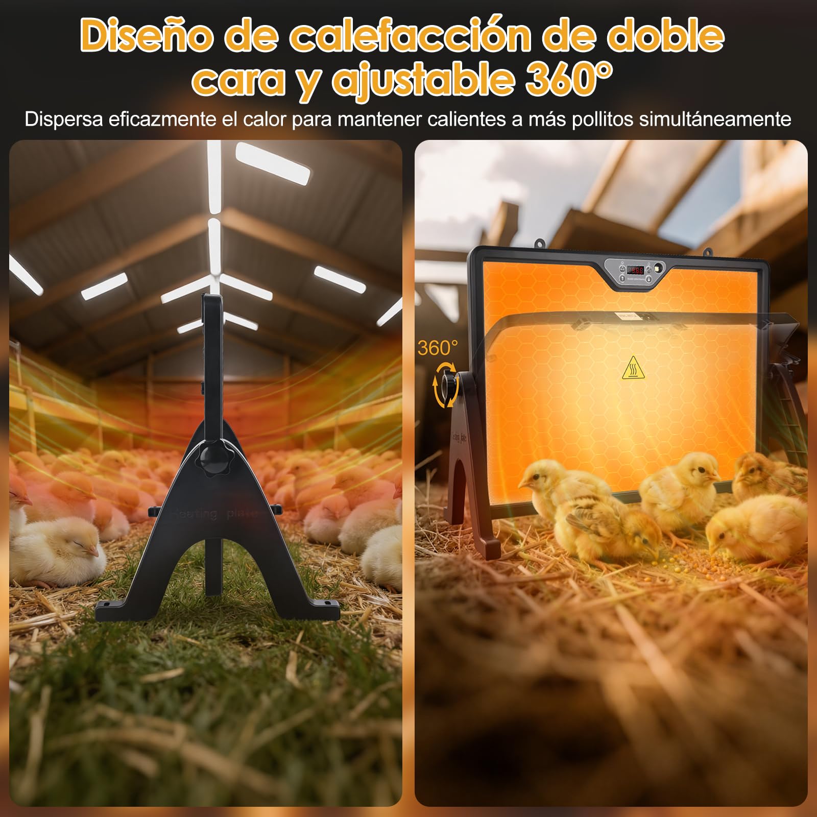 180W Calentador para Gallinero,Criadora de Pollitos,35℃-75℃ Regulable Temperatura,Control Temporizador Calefacción,Calefacción Gallinero Doble Cara con Iluminación,con Contro Remoto