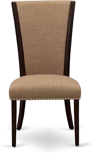 Miniatura 3 de East West Furniture VEP3T47 Verona Modern Parson - Juego de 2 sillas de comedor tapizadas de tela de lino de color sable con cabeza de clavo, color