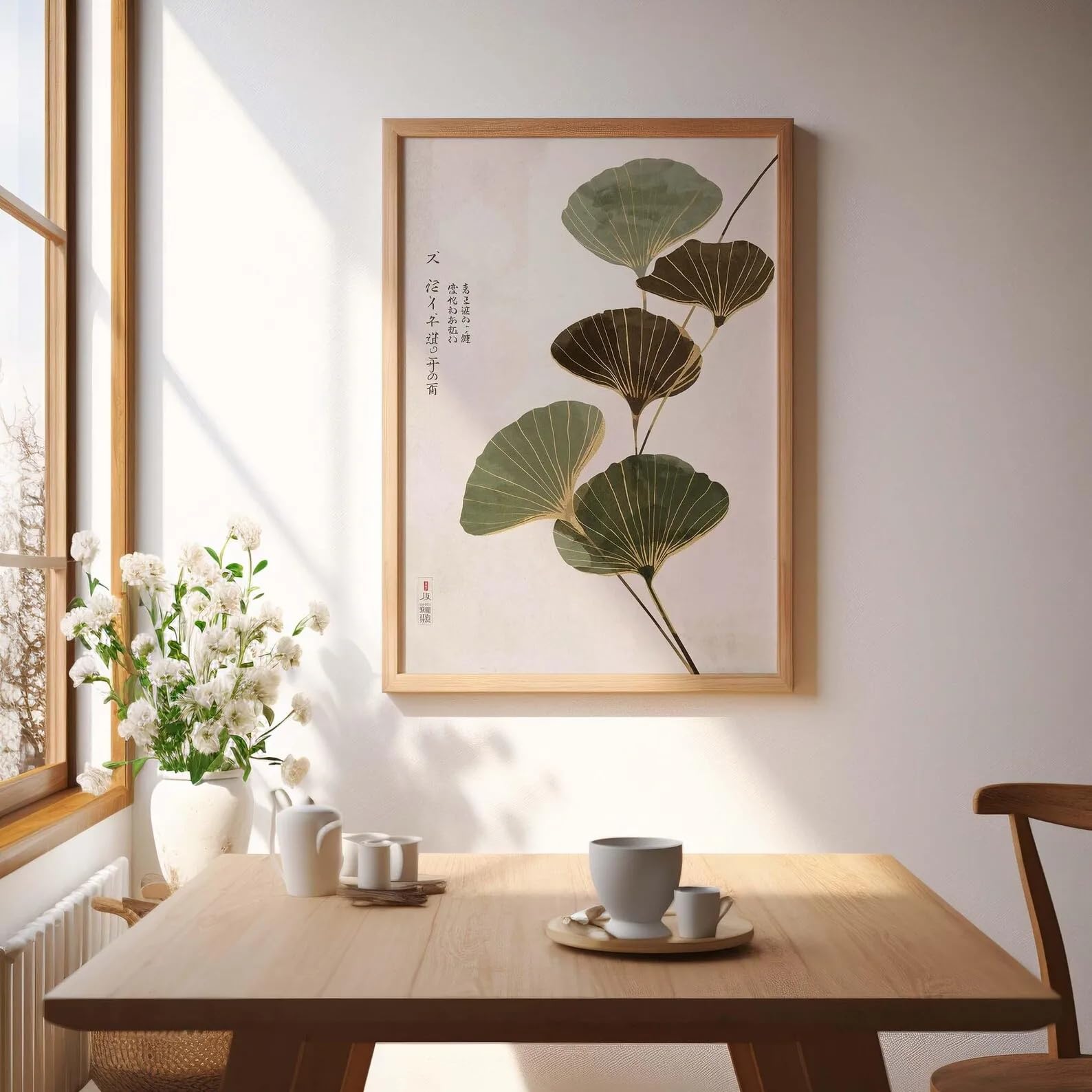 SDVIB Neutral Lotus Leaf Canvas Wall Art Print Minimalist Botanical Poster, Zen Japanese Prints for Living Room Home Decor(30x40cm/Frameless)