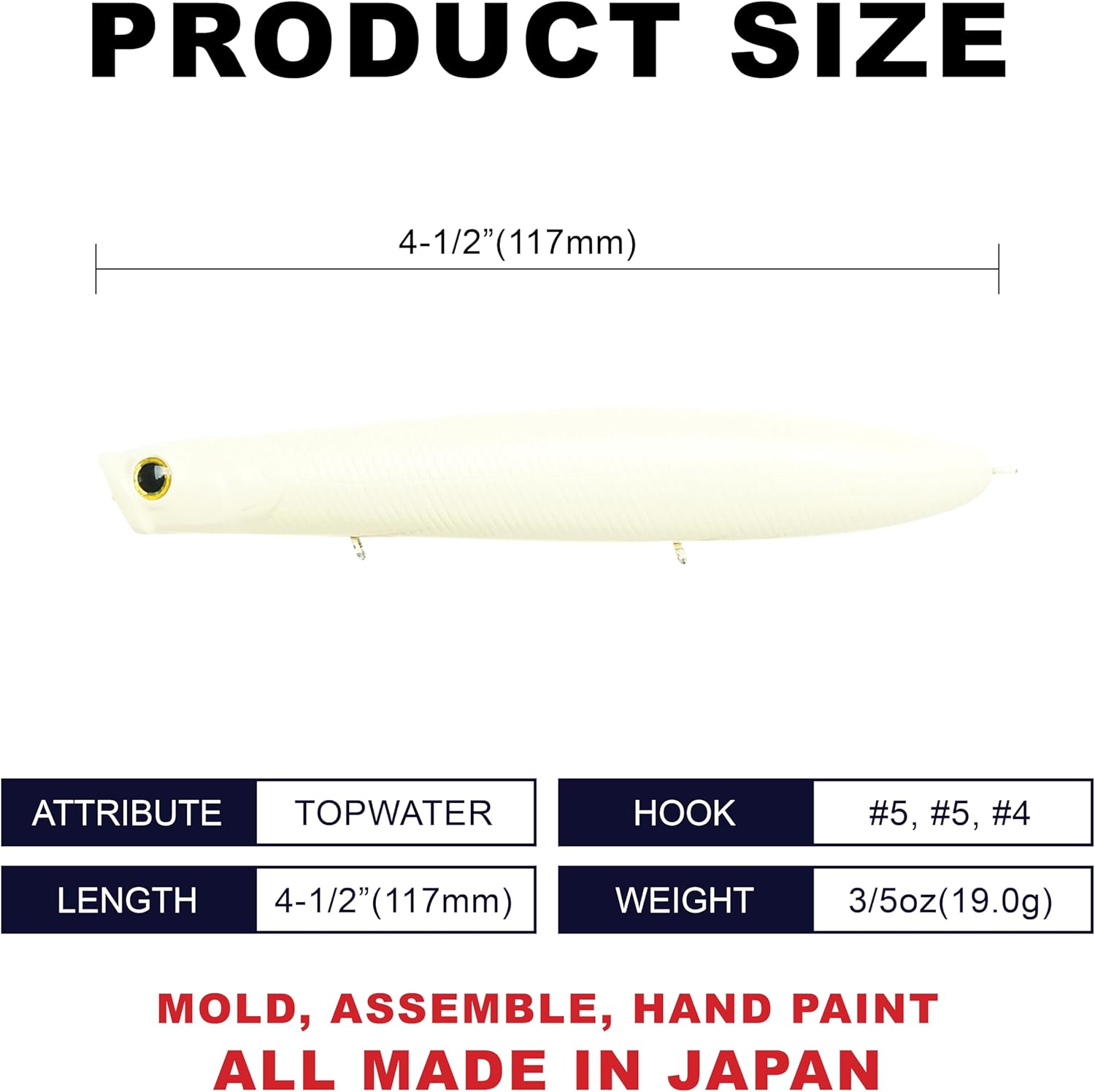 LUCKY CRAFT Gunfish 117 Freshwater Fishing Lures, Top Water Fishing Gear for Trout and Bass Fish, Spooks Cupped Mouth Walker, Long Casting Treble Hooks, Fish Accessories for Tackle Box