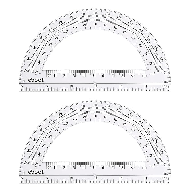 Plastic Protractor Math Protractors 180 Degrees, 6 Inch, Clear, Pack of