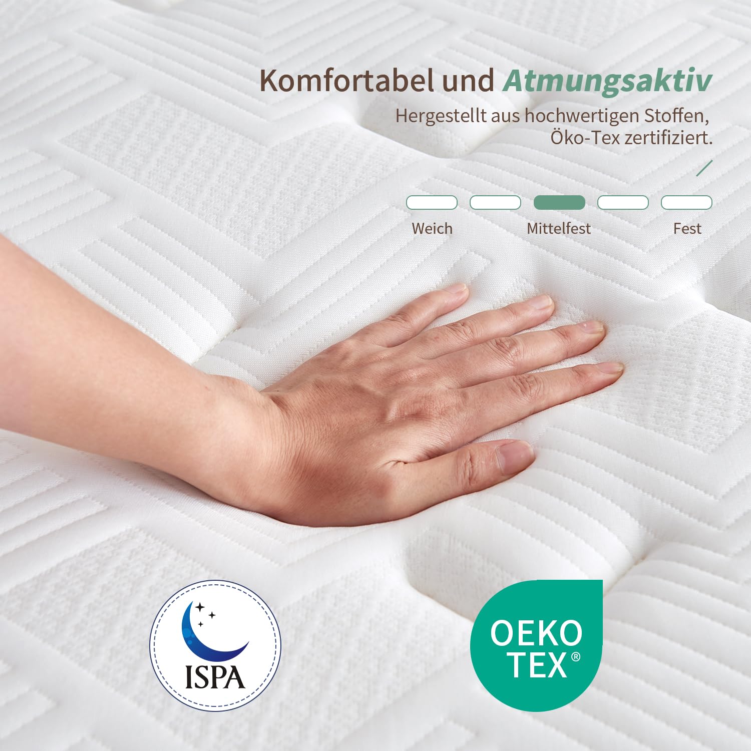 SZsuilong Materasso 90 x 200 x 24 H3 a 7 zone, materasso a molle insacchettate ortopedico certificato Öko-Tex