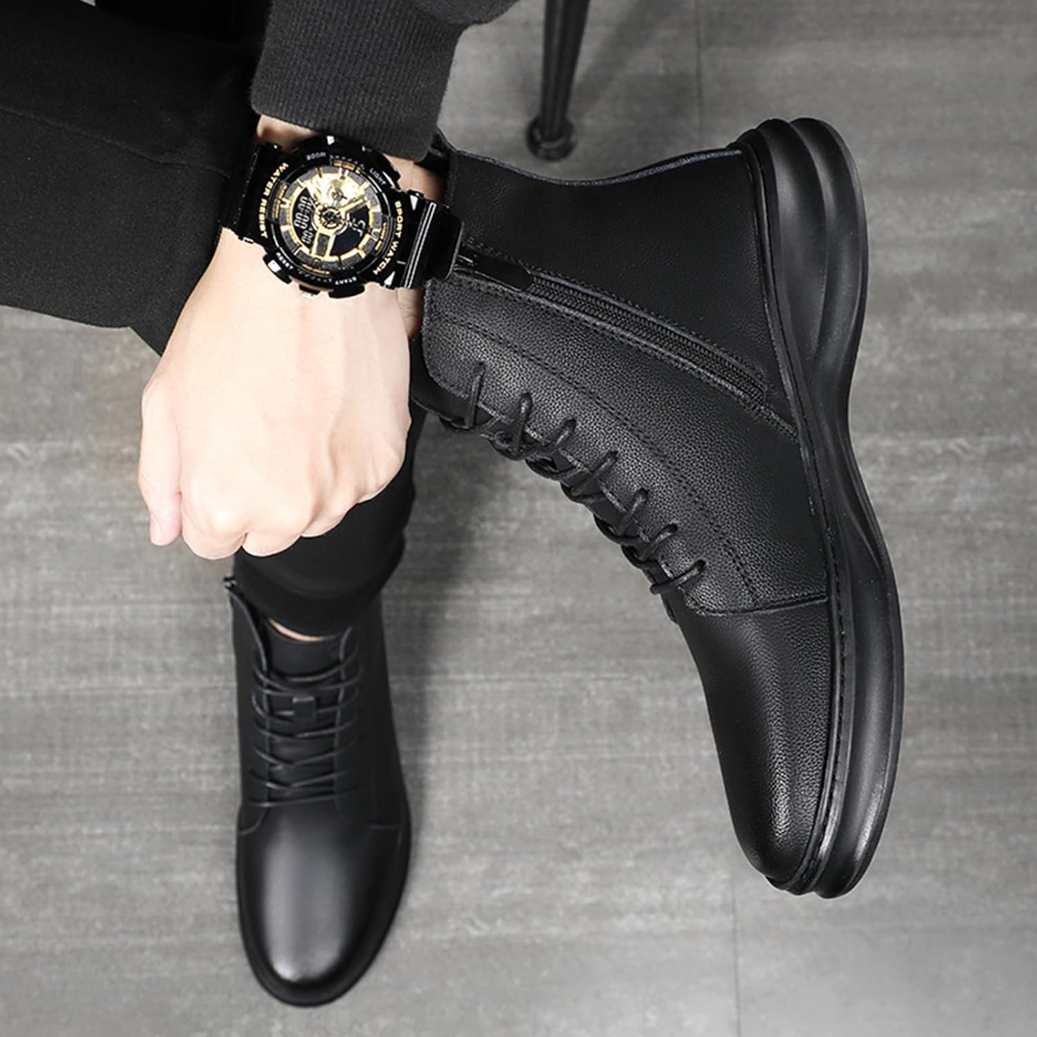 Men's Genuine Leather Ankle Boots Fashion Round Toe Lace Up Side Zipper High-Top Dress Oxfords Shoes Casual Comfort Non-slip Business Work Formal Chukka Boots - Image 6