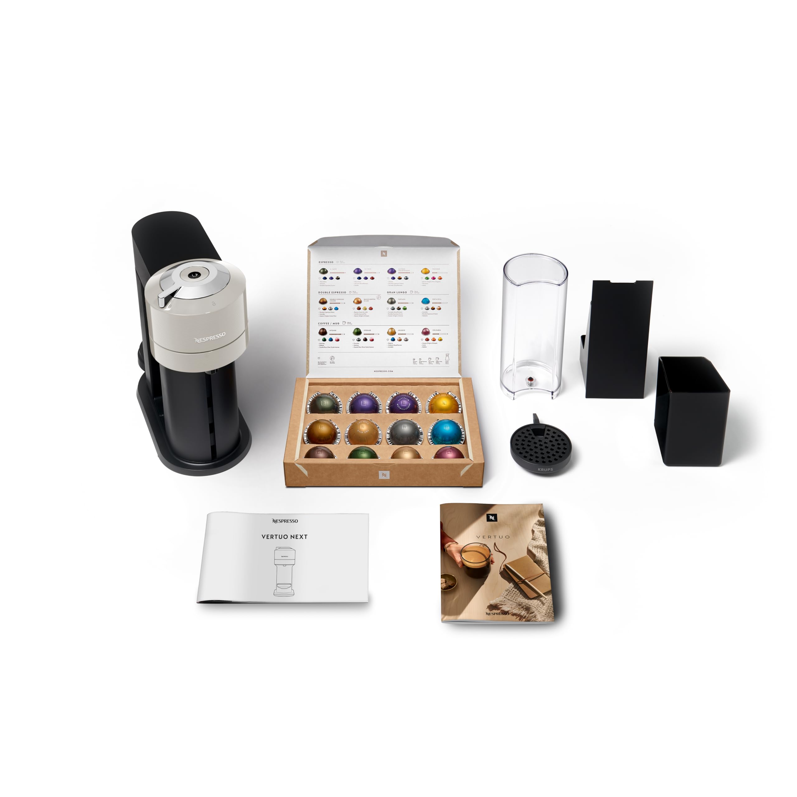 Nespresso Krups XN910B Vertuo Next Kaffeekapselmaschine | 1,1 L Wassertank | Kapselerkennung durch Barcode | 6 Tassengrößen | Power-Off Funktion | 54 % aus recyceltem Kunststoff | Light Grey