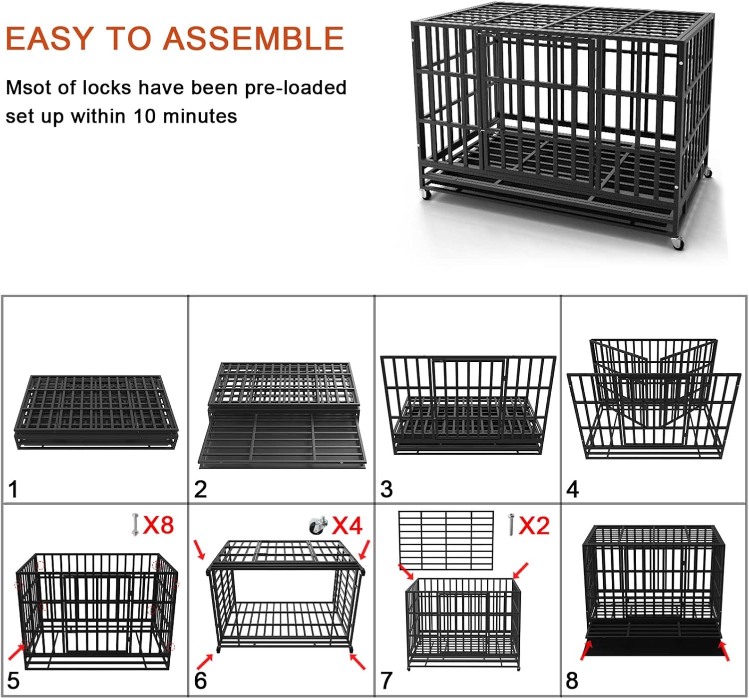 Buy Otaid 48 Inch Heavy Duty Indestructible Dog Crate Cage Kennel with
