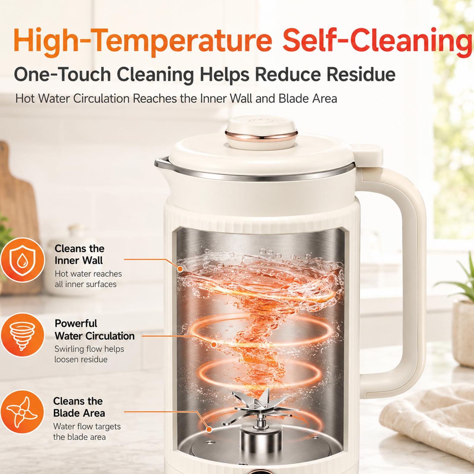 Macchina Automatica per Latte Vegetale 1,2 L, 9-in-1 con 10 Lame | Display Touch LED, Timer 12 Ore, Calore per 6 Ore e Autopulizia per Latte di Mandorla, Avena, Soia e Frutta Secca(white)
