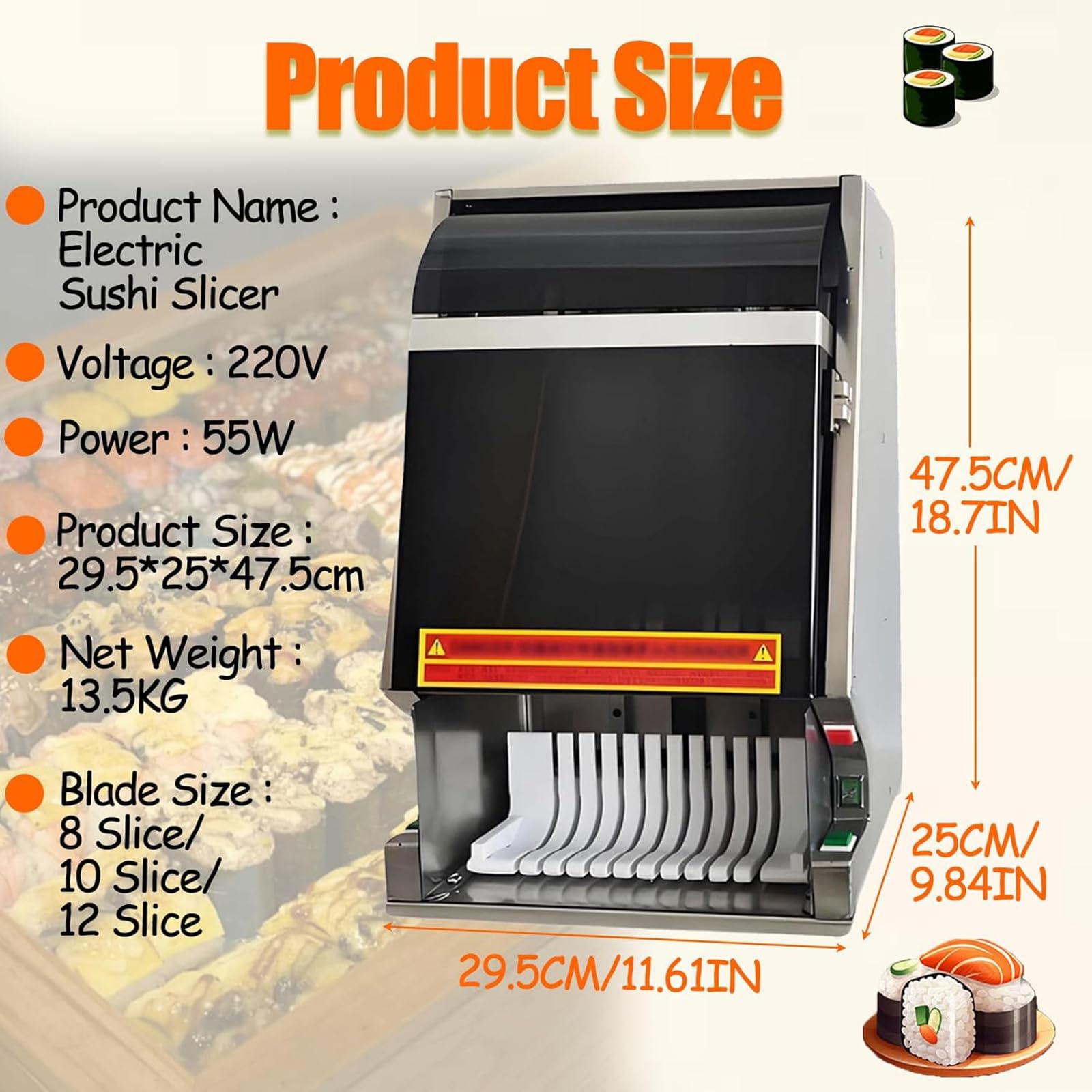 Cortador automático de rollos de sushi, máquina cortadora de sushi multifuncional para rebanadas rápidas y uniformes, corta sin esfuerzo 8/10/12 piezas, ideal para restaurante y snack bar