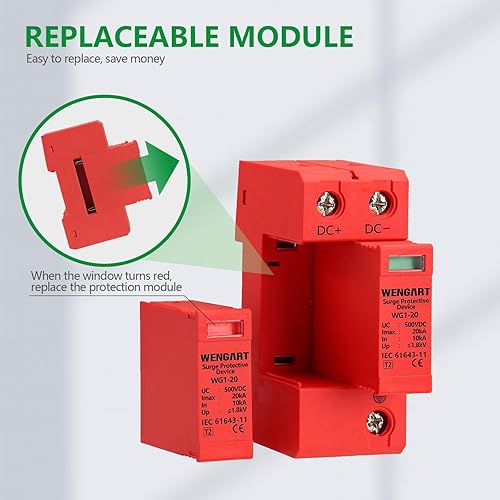 Miniatura 5 de Dispositivo de protección contra sobretensiones,DC500V 2P 10  20kA 1.417 in Montaje en carril DIN,Dispositivo de pararrayos para dispositivos de
