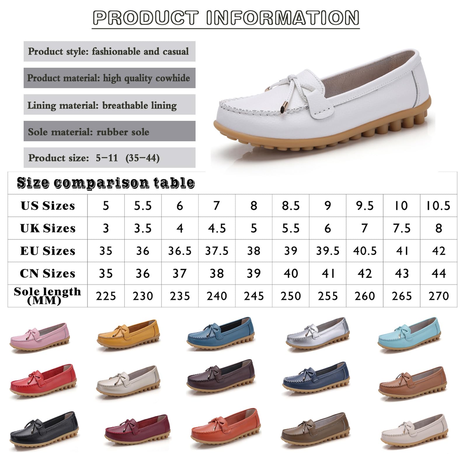Sunporx Mujeres Cómodo Mocasines Cuero Punta Redonda Conducir Mocasines Casual Caminar Mujeres Slip on