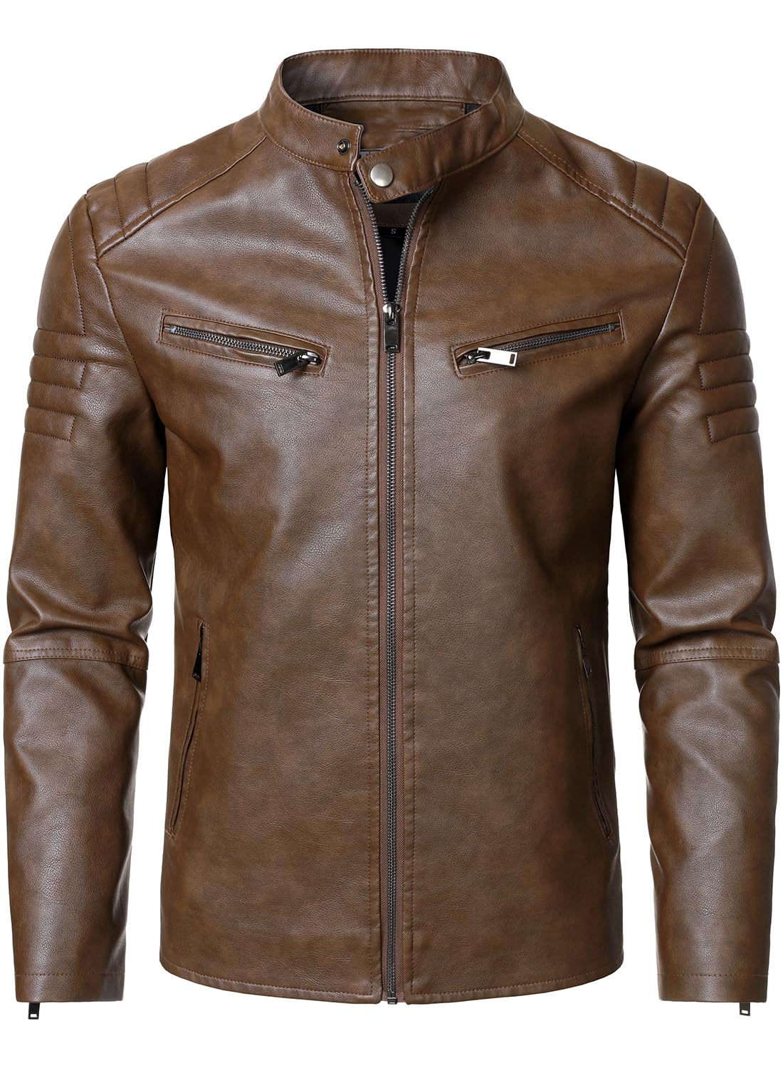 HOOD CREW Herren Kunstleder Motorradjacken Stehkragen Lederjacke Vintage Mäntel Outwear