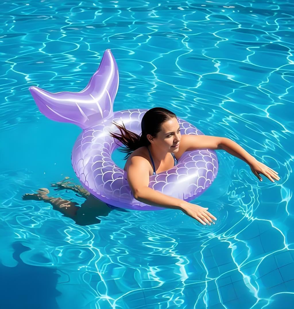 Inflatable Swimming Ring, Cute Pool Float Tube Decorations Swim Tubes Outdoor Pool Beach Water Floats Party Supplies Floaties（Purple）